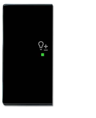 Černý vypínač se symbolem žárovky a znaménkem plus nad ním. Zelená LED signalizuje, že světlo je zapnuto.