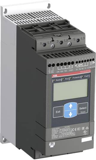 Elektrické zařízení pro ovládání motorů s displejem a několika tlačítky pro nastavení, v černošedém provedení.