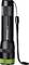 Černá LED svítilna se zeleným akcentem a poutkem na ruku, vhodná pro outdoorové aktivity a každodenní použití.