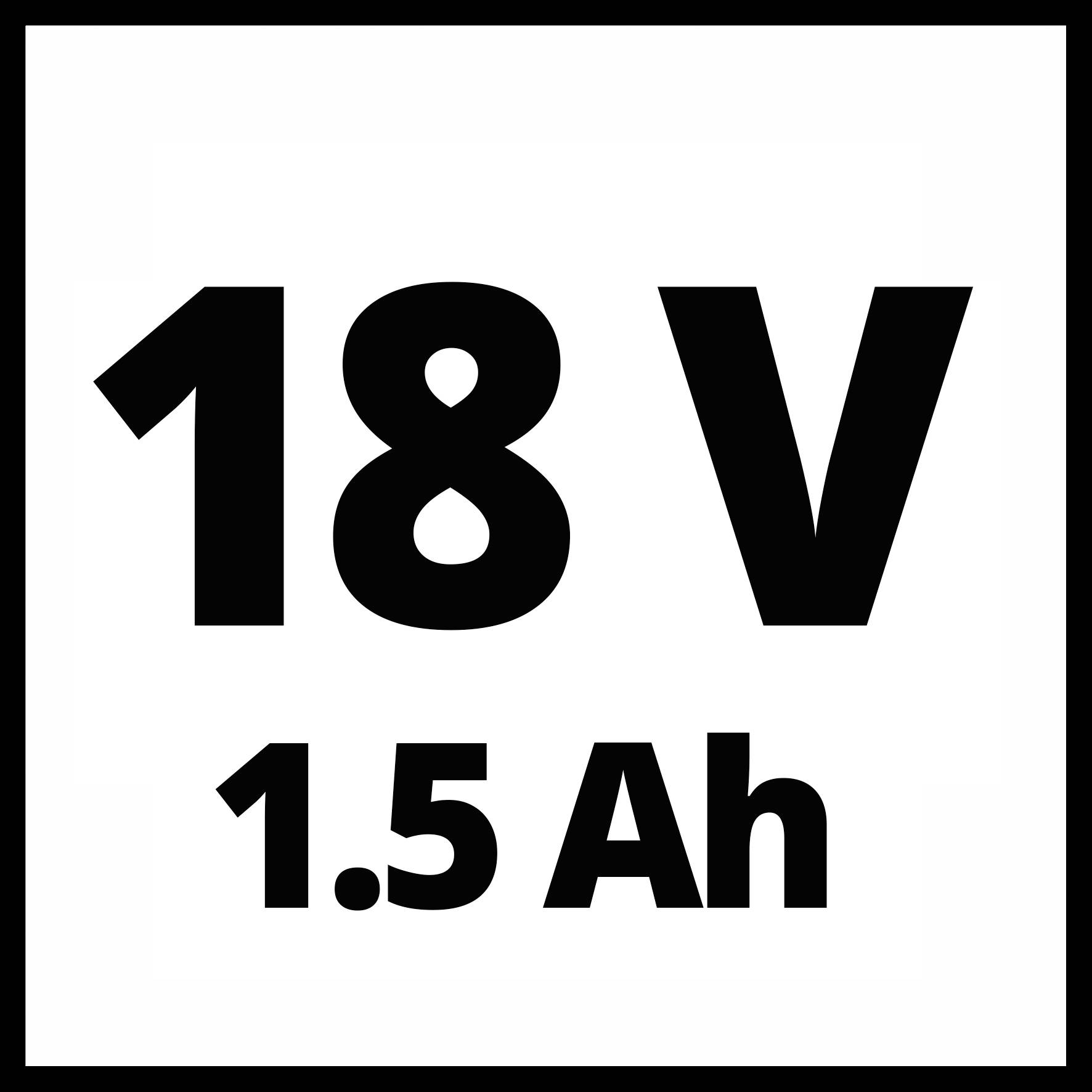 '18 V 1,5 Ah' černým písmem na bílém pozadí.