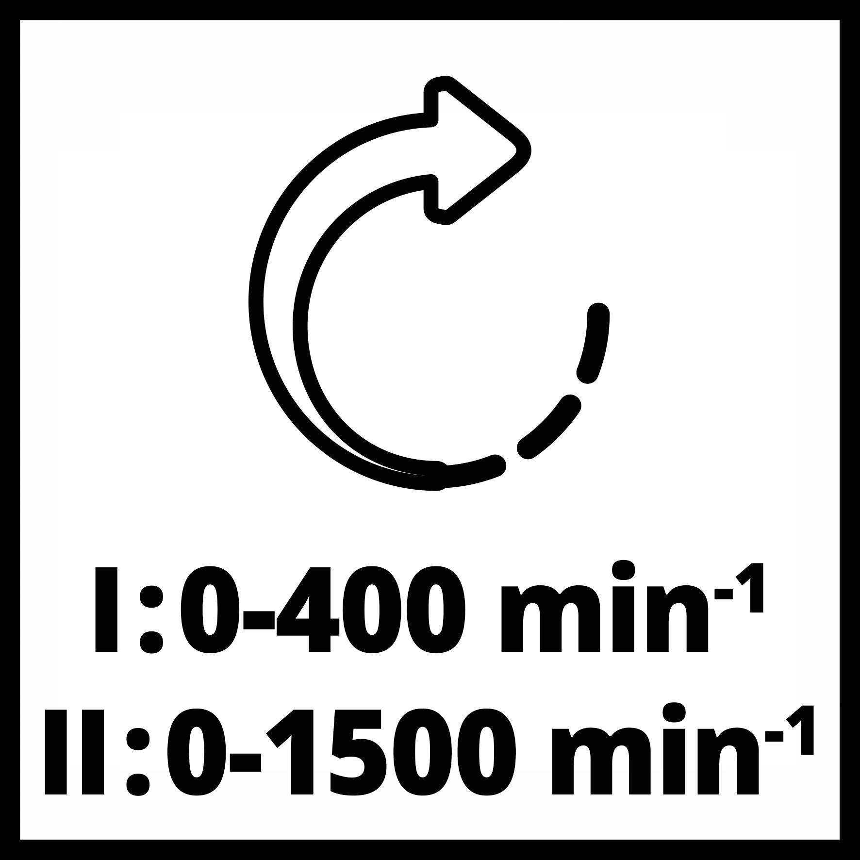 'Rozsah otáček: Stupeň I: 0-400 ot/min, Stupeň II: 0-1500 ot/min.'