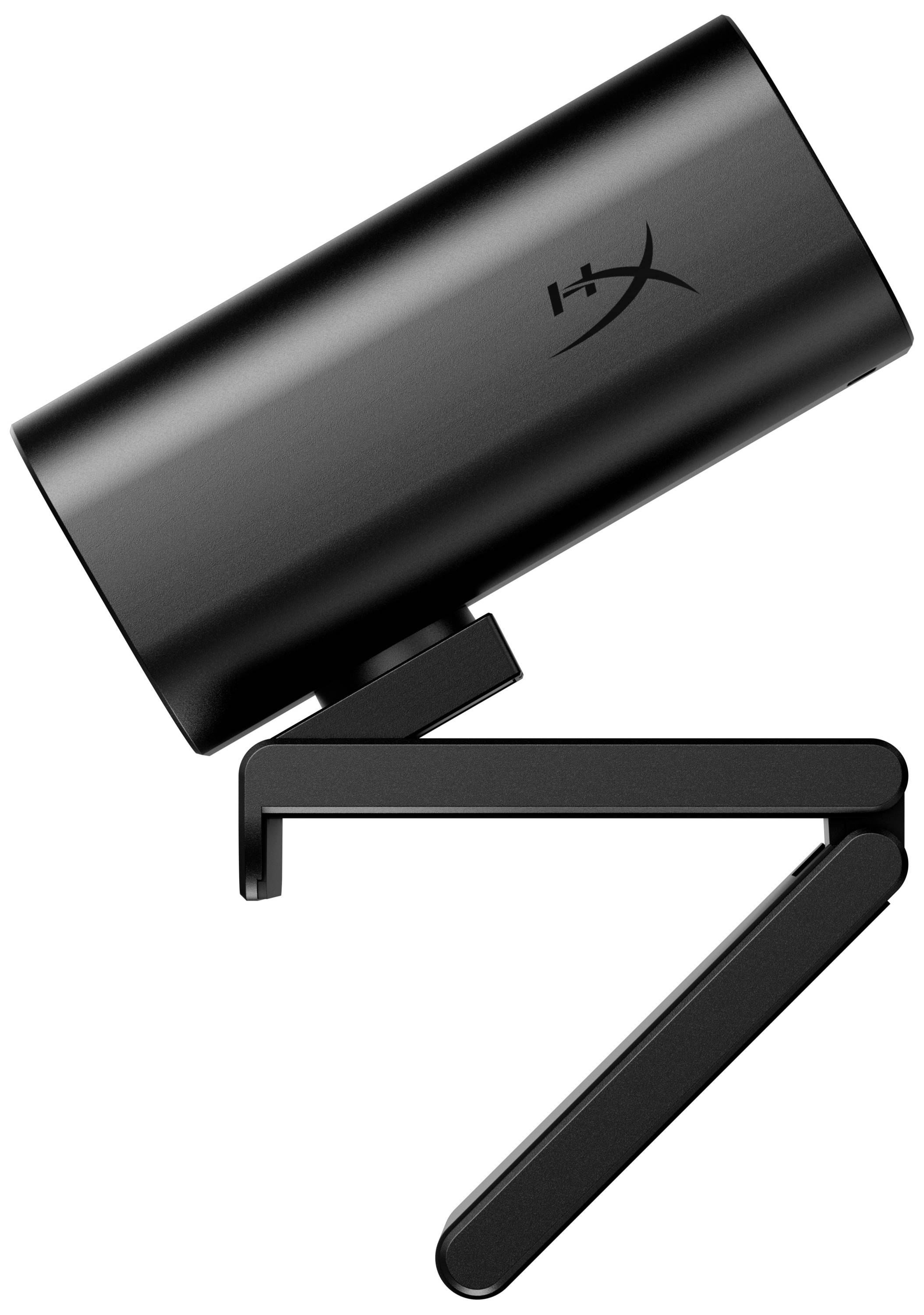 Černý USB mikrofon s držákem stolního stativu, vhodný pro streaming nebo podcasting. Obsahuje logo HyperX.