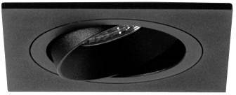 Černý vestavný reflektor obdélníkového tvaru s otočným válcovým vnitřním kroužkem pro směrované osvětlení.