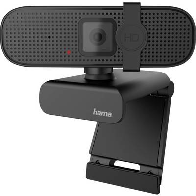 Černá webkamera namontovaná na otočném rameni, vhodná pro videokonference.