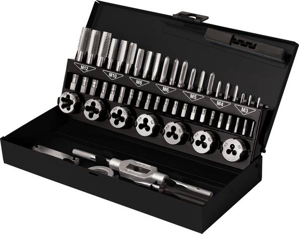 TOOLCRAFT TO-7015521 sada závitníků 32dílná ocel  M3 x 0.50, M4 x 0.70, M5 x 0.80, M6 x 1, M8 x 1.25, M10 x 1.50, M12 x 1.75