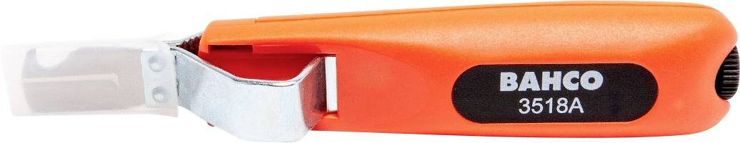 Oranžový odizolovač kabelů Bahco, model 3518A, s kovovou čepelí pro odstraňování izolací.