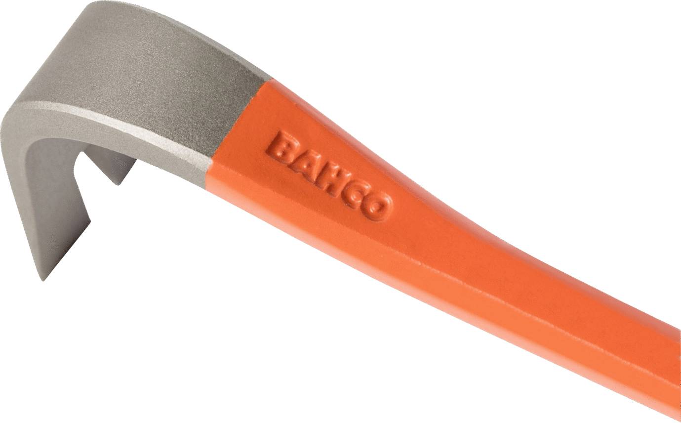 Červeno-šedá páčidlo s nápisem 'BAHCO' na rukojeti. Používá se při stavebních a demoličních pracích.