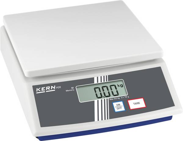 Kern FCE30K10N stolní váha FCE 30K10N  Max. váživost 30 kg Rozlišení 10 g přes napájecí zdroj do zásuvky vícebarevná