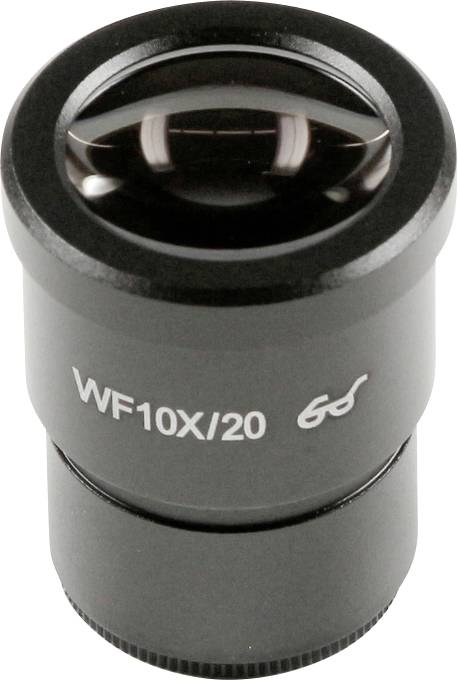 Mikroskopický okulár s nápisem 'WF10X/20', černý, válcovitý, slouží ke zvětšení vzorků při vědeckých výzkumech.