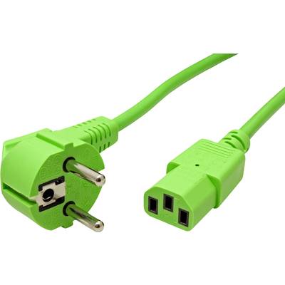 Zelený síťový kabel se Schuko zástrčkou a zásuvkou C13.