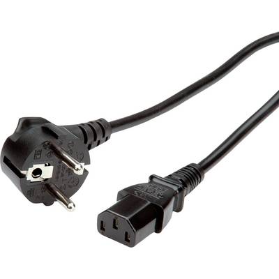 Černý napájecí kabel s evropskou vidlicí a konektorem IEC C13, běžně používaný pro počítače a elektronická zařízení.