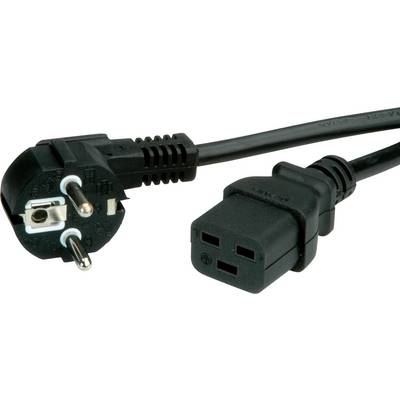Černý síťový kabel se Schuko zástrčkou na levé straně a zásuvkou pro studené zařízení na straně pravé.