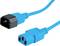 Modrý síťový kabel s konektory C13 a C14, který se používá pro připojení elektrických zařízení ke zdroji napájení.