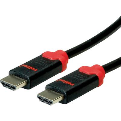 HDMI kabel s červenými konektory na obou koncích, používané pro připojení audio a video zařízení.