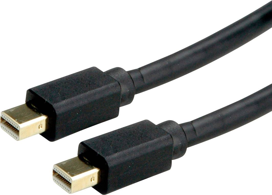 Dva černé kabely Mini DisplayPort umístěné vedle sebe, které se používají k přenosu video a audio signálů.