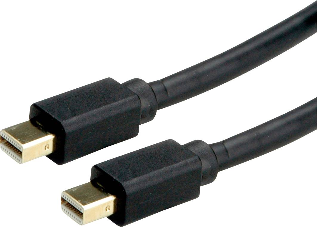Dva černé Mini DisplayPort kabely se zlatými konektory.