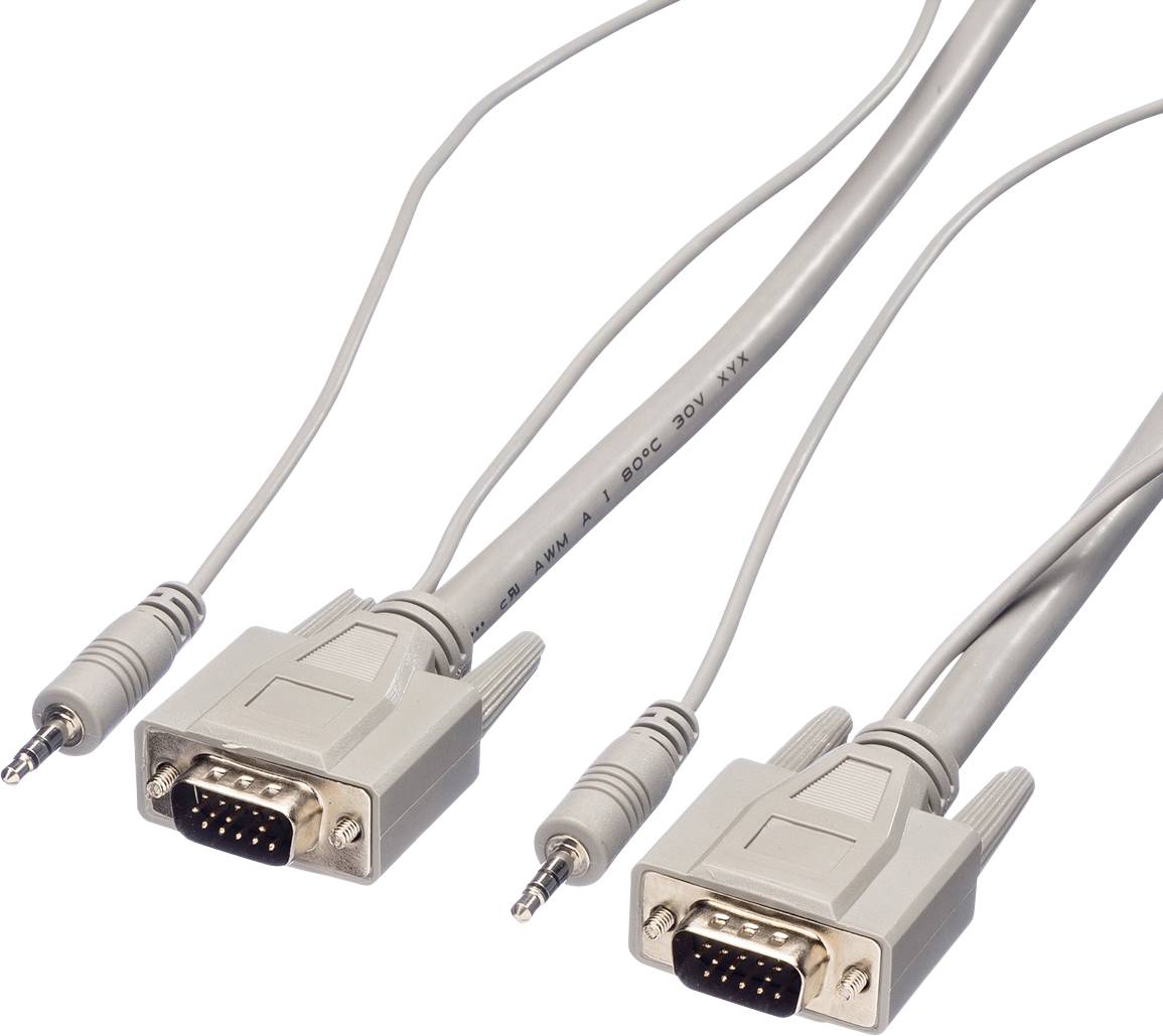 Dva sériové DB9 konektorové kabely s šedými vodiči a jack konektory.