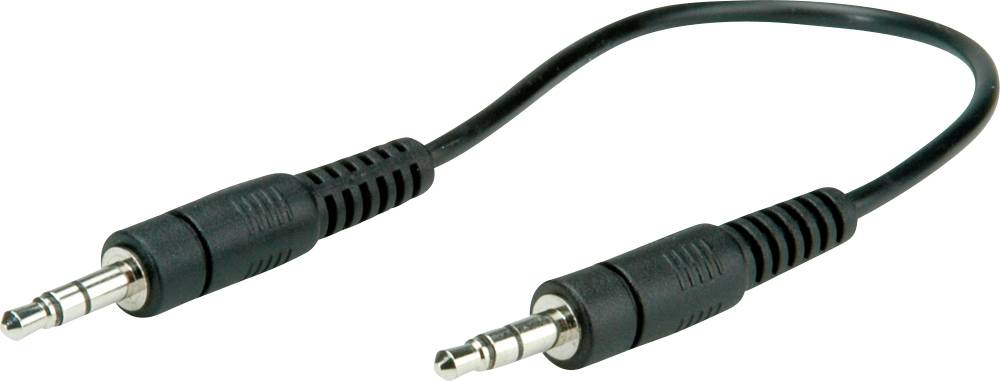 Černý audioकabel se dvěma 3,5mm jack konektory.