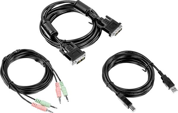 TrendNet KVM adaptér [1x DVI zástrčka 18+5pólová, USB 2.0 zástrčka A, jack zástrčka 3,5 mm - 1x DVI zástrčka 18+5pólová, USB 2.0 zásuvka B, jack zástrčka 3,5 mm] 3.00 m černá