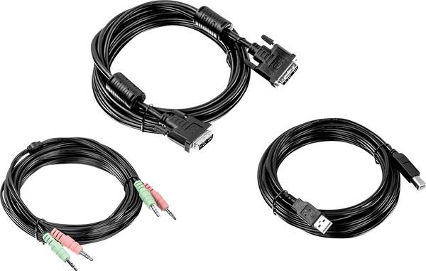 TrendNet KVM adaptér [1x DVI zástrčka 18+5pólová, USB 2.0 zástrčka A, jack zástrčka 3,5 mm - 1x DVI zástrčka 18+5pólová, USB 2.0 zásuvka B, jack zástrčka 3,5 mm] 4.50 m černá