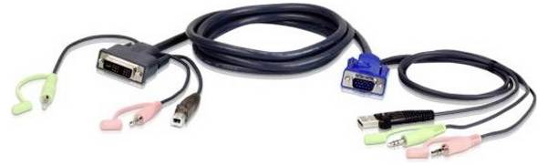 ATEN KVM kabel [1x VGA zástrčka, USB 2.0 zástrčka A, jack zástrčka 3,5 mm - 1x USB 2.0 zásuvka B, jack zástrčka 3,5 mm, DVI zástrčka 18+5pólová] 3.00 m černá
