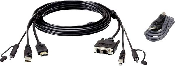 ATEN KVM kabel [1x HDMI zástrčka, USB 2.0 zástrčka A, jack zástrčka 3,5 mm - 1x DVI-D zástrčka , USB 2.0 zásuvka B, jack zástrčka 3,5 mm] 1.80 m černá