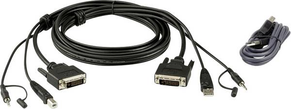 ATEN KVM kabel [1x DVI-D zástrčka , USB 2.0 zástrčka A, jack zástrčka 3,5 mm - 1x DVI-D zástrčka , USB 2.0 zásuvka A, jack zástrčka 3,5 mm] 1.80 m černá