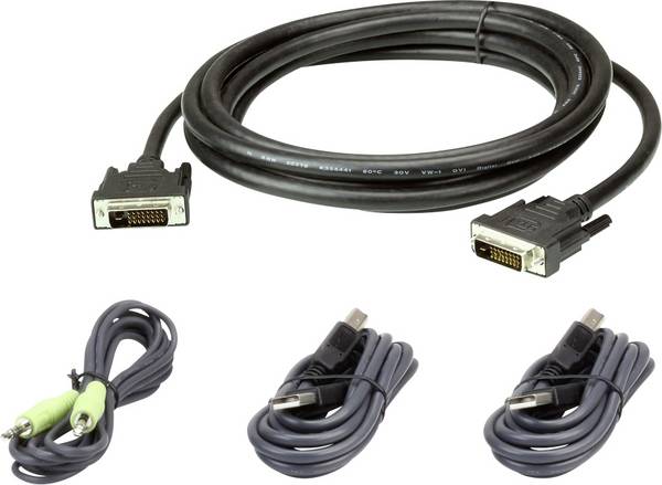 ATEN KVM kabel [1x DVI-D zástrčka , USB 2.0 zástrčka A, jack zástrčka 3,5 mm - 1x DVI-D zástrčka , USB 2.0 zásuvka A, jack zástrčka 3,5 mm] 3.00 m černá