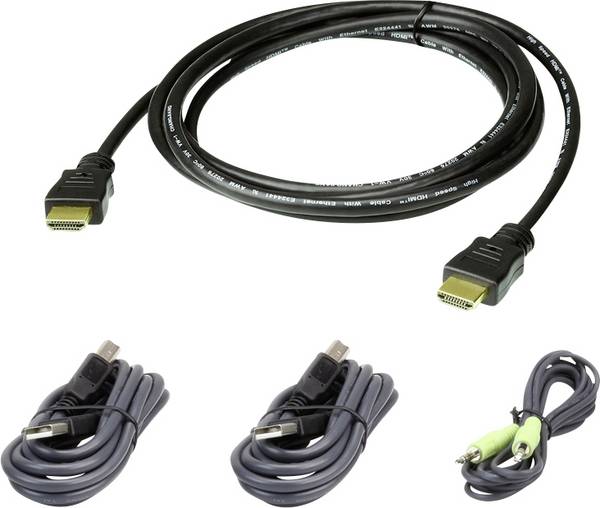 ATEN KVM kabel [1x HDMI zástrčka, USB 2.0 zástrčka A, jack zástrčka 3,5 mm - 1x HDMI zástrčka, jack zástrčka 3,5 mm, USB 2.0 zásuvka B] 1.80 m černá