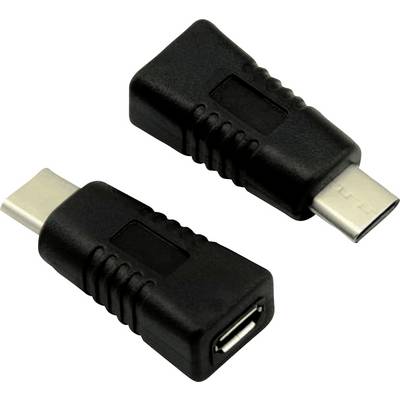 USB-C adaptér, černý, s oboustrannou zástrčkou a zásuvkou, slouží k přeměně USB-C připojení.