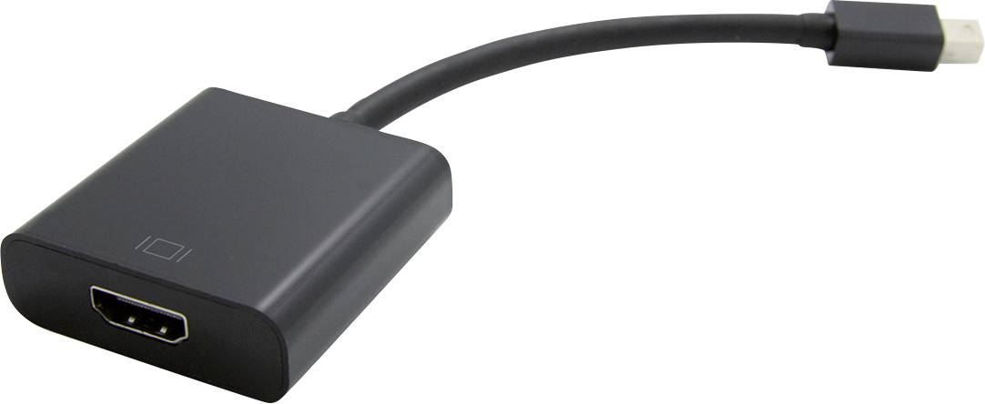 Černý adaptér s konektorem Mini DisplayPort na port HDMI. Vhodný pro připojení počítačů ke kompatibilním displejům s rozhraním HDMI.