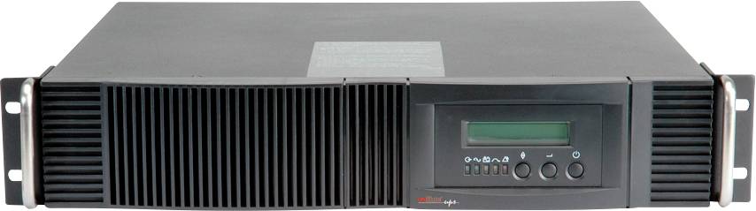 Černý rackmountový serverový chassis s větracími otvory a displejem s tlačítky na přední straně.