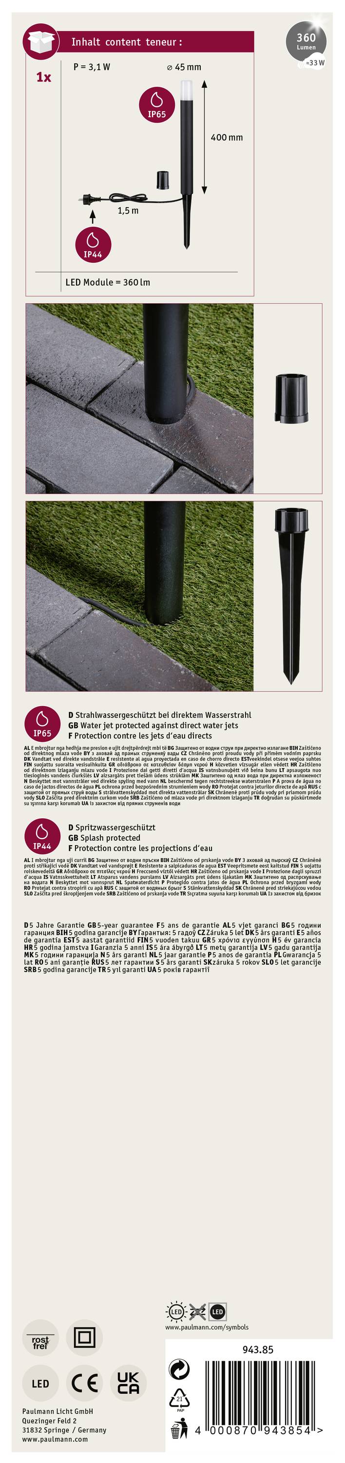 Návod na zahradní osvětlení: LED konektory, upevnění do země. Podrobnosti o produktu a bezpečnostní informace naleznete na obalu.