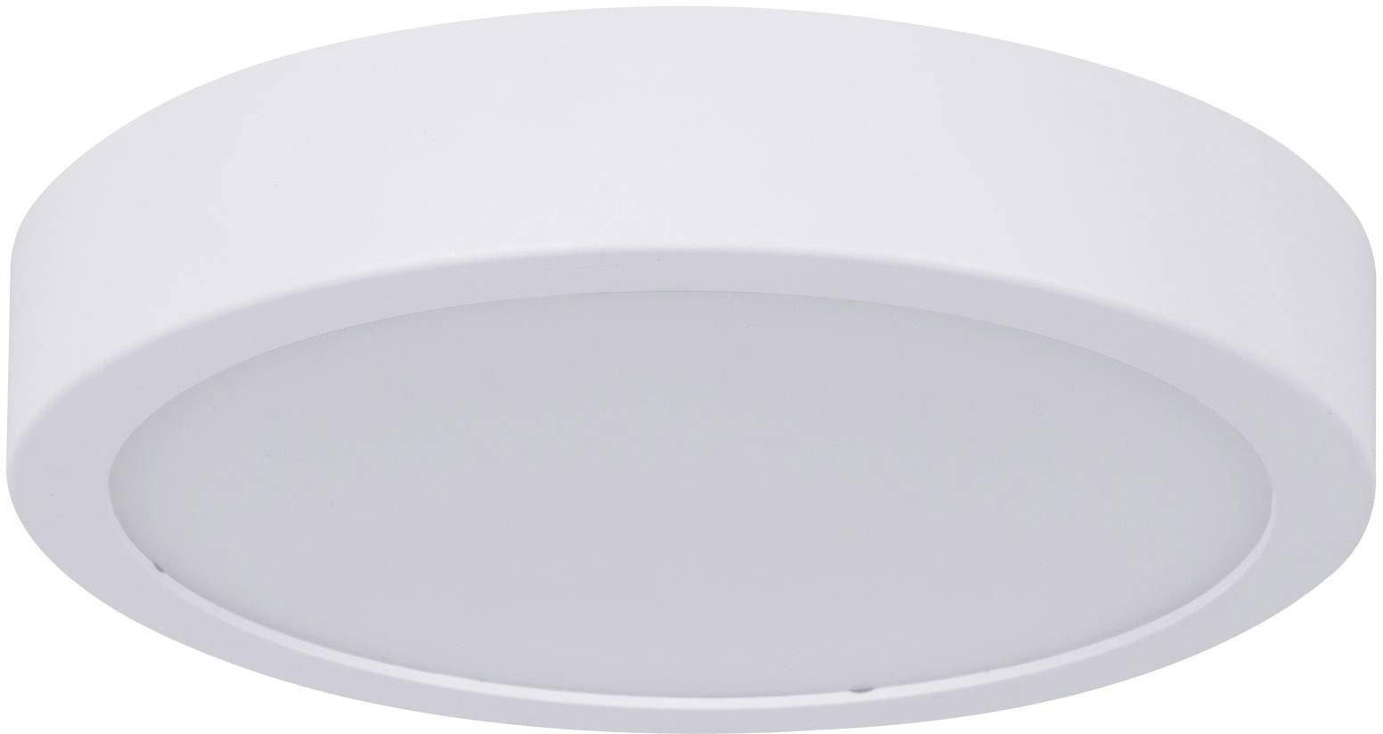 Kulatá, bílá stropní LED svítidlo. Elegantní design s širokým rámečkem pro rovnoměrné rozložení světla.