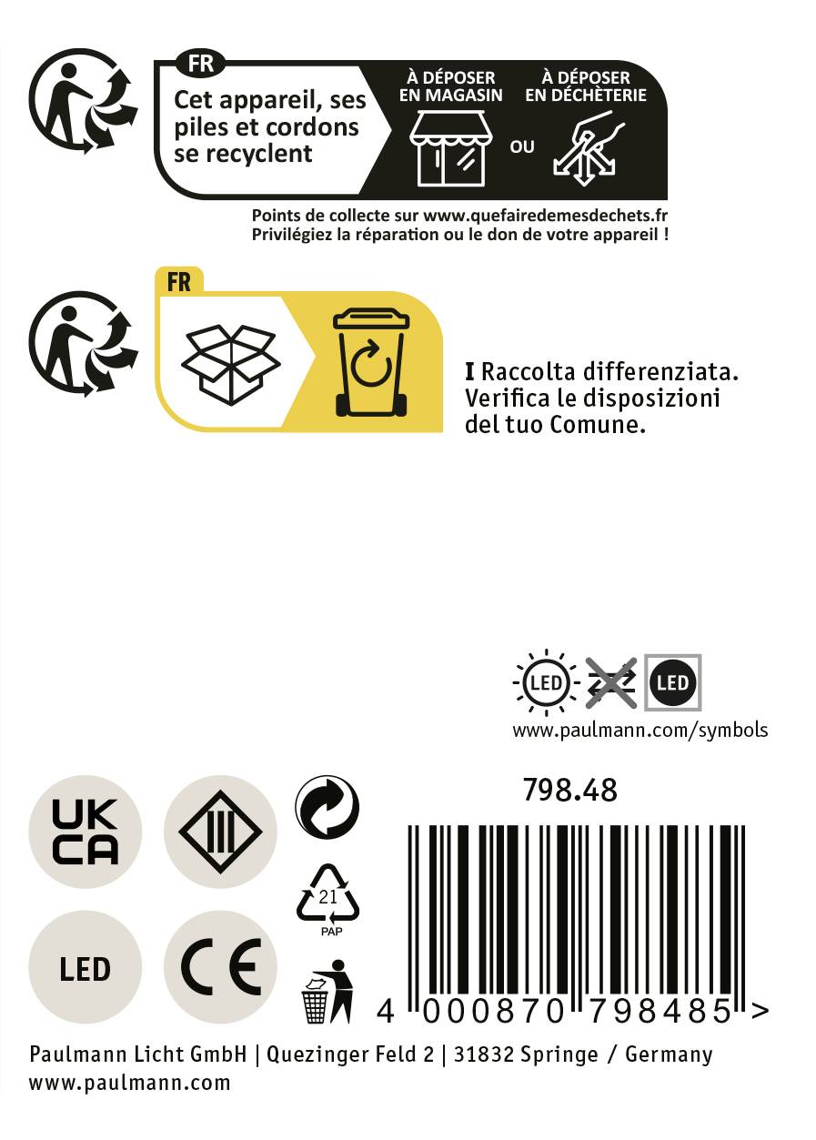Návod k ekologické likvidaci zařízení a baterií včetně recyklačních symbolů a produktových informací.