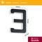 Obrázek velkého písmene 'E', vysokého 230 mm a širokého 160 mm. Obsahuje záruční poznámku: 5 let záruky v několika jazycích.