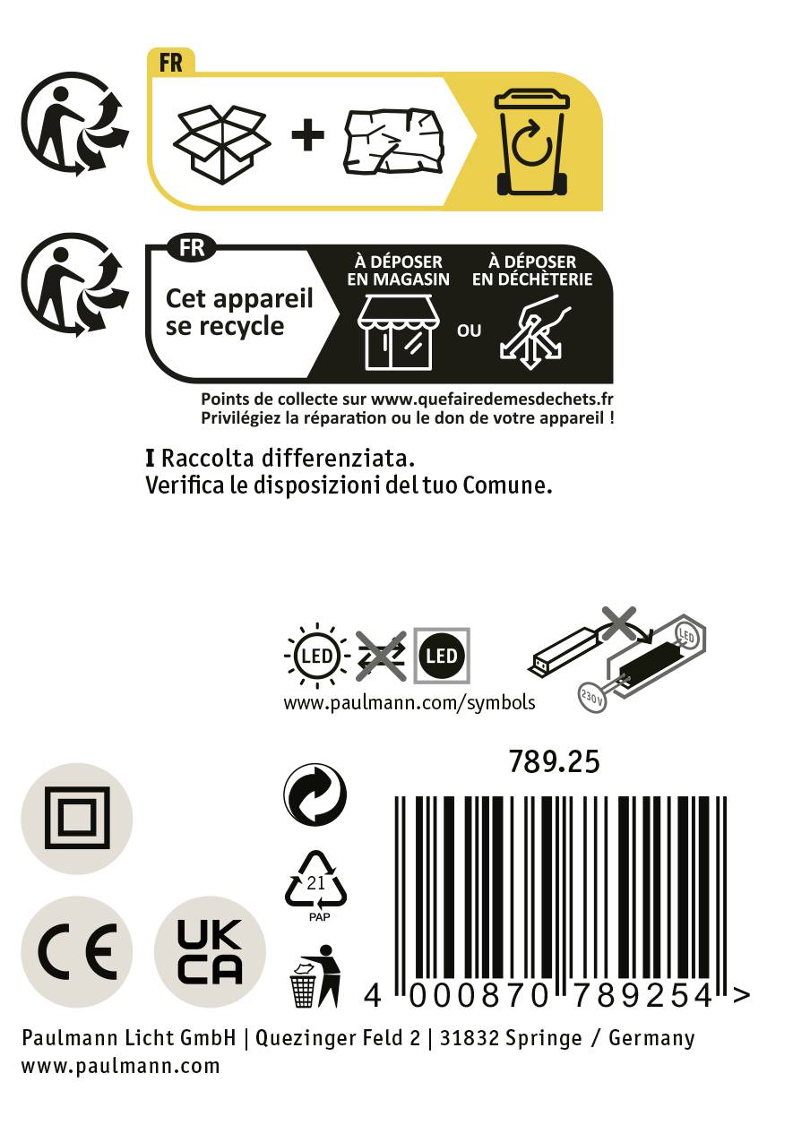 Toto zařízení lze recyklovat. Podrobnosti o likvidaci naleznete na www.quefairedemesdechets.fr. Ověření u místní samosprávy je vyžadováno.