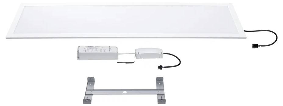 LED panel ve čtvercovém designu s elektrickým připojením a montážní konzolí. Vhodné pro stropní instalaci v interiérech.