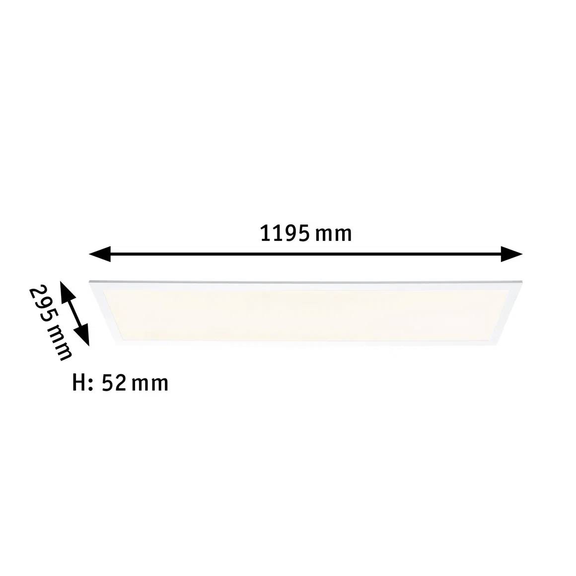 Obdélníková svítidlo s rozměry 1195 mm délky, 295 mm šířky a 52 mm výšky, znázorněné šipkami a rozměry.