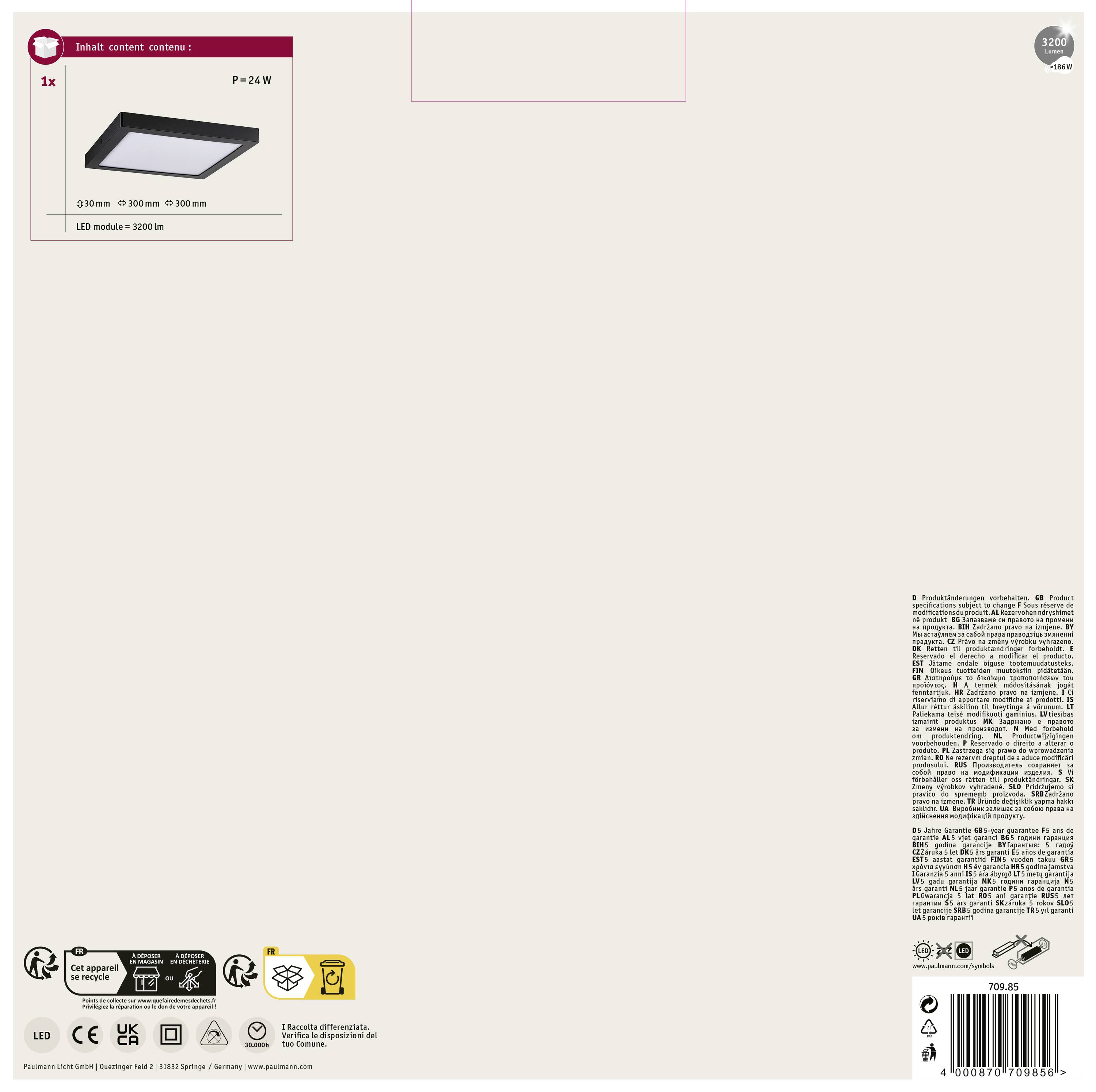 Obal LED trubice Valtavalo. Obsahuje technické detaily jako spotřebu energie P = 24 W a rozměry 1200 mm.