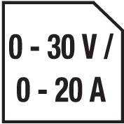 Štítek s popisem: 0 - 30 V / 0 - 20 A