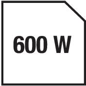 "600 W" je napsáno bílou barvou na černém pozadí.