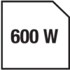 "600 W" je napsáno bílou barvou na černém pozadí.