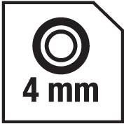 Černý symbol s kotoučovou brzdou a nápisem '4 mm', pravděpodobně štítek pro tloušťku nebo rozměr materiálu.