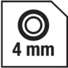 Černý symbol s kotoučovou brzdou a nápisem '4 mm', pravděpodobně štítek pro tloušťku nebo rozměr materiálu.