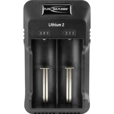 Nabíječka lithium-iontových baterií se dvěma nabíjecími sloty, s názvem značky 'Ansmann' nahoře, vhodná pro lithium-iontové akumulátory.