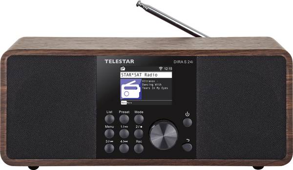Telestar DIRA S 24i 30-200-01 internetové stolní rádio, internetové, DAB+, FM, AUX, Bluetooth, DLNA, USB, Wi-Fi, internet, funkce nahrávání, s DLNA, vč. dálkového ovládání, funkce alarmu, dřevo (tmavé)