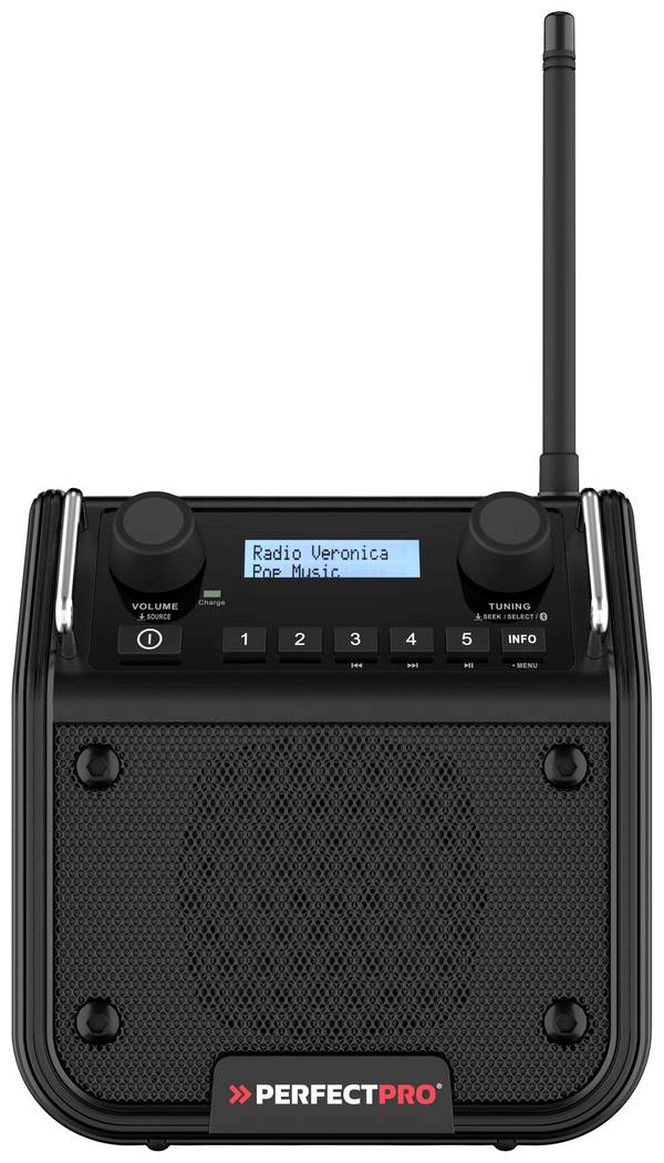 PerfectPro DABPRO DPR2 odolné rádio, DAB+, FM, AUX, Bluetooth, nárazuvzdorné, voděodolné, prachotěsné, černá