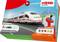 Sada modelové železnice Märklin, vhodná pro děti od 3 let. Obsahuje lokomotivu a ovládání. Na obrázku: moderní bílo-červený vlak.