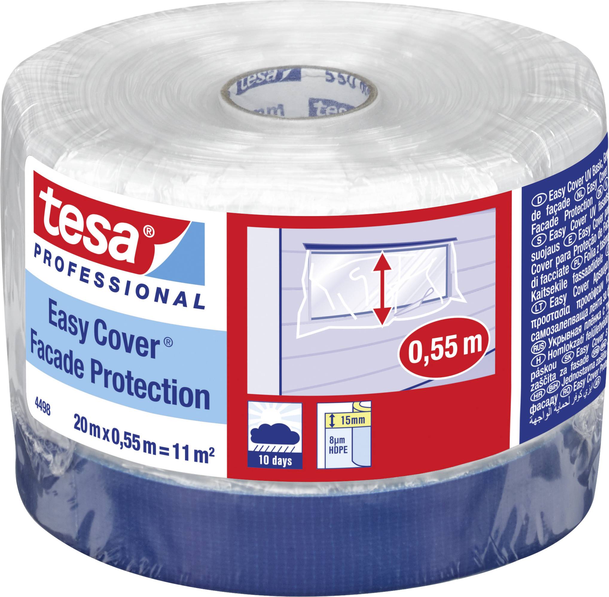 Role s 'tesa Professional Easy Cover Facade Protection' v modré barvě, šířka 0,55 m, délka 20 m, určená pro krycí a ochranné práce.